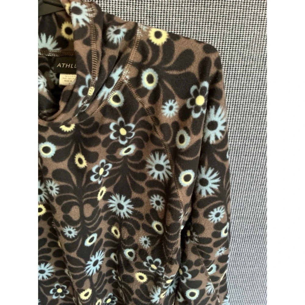 Athleta Sweater Medium Brown Fleece Mock Neck Pullover Floral Women Y2K
